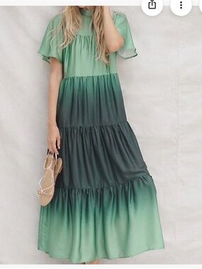 Anthropologie Green Ombre Tiered Maxi Dress